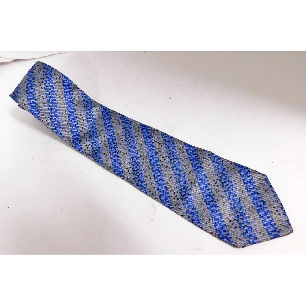 Missoni Cravatte Men's‎ Luxury Tie Silver Blue Abstract Striped 100% Silk